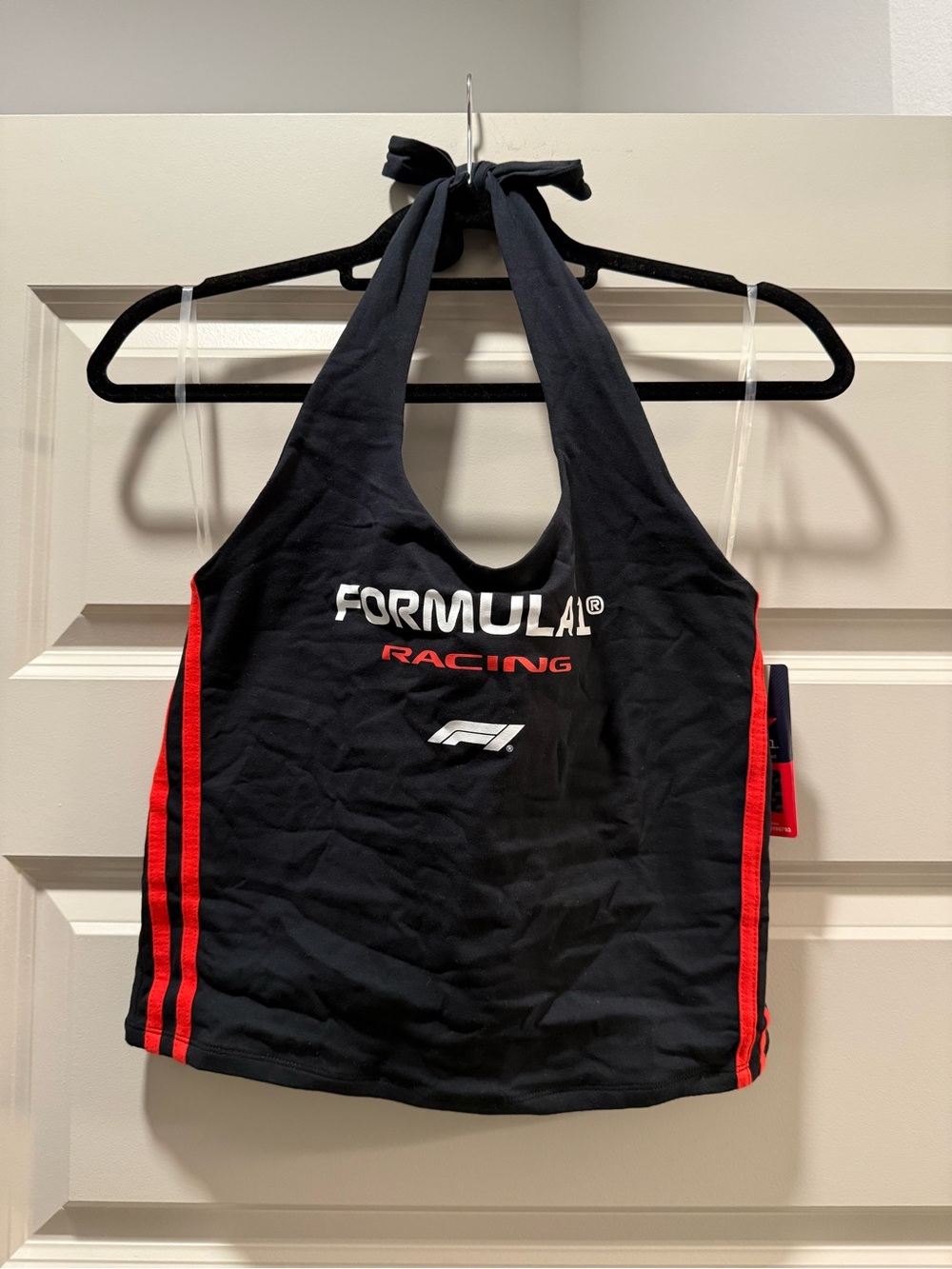 Formula 1 Racing Women's Black Halter Tank Top with Red Trim